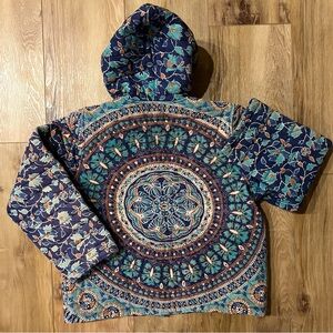 Earthbound Trading Co Quilted Hooded Boho Coat Jacket XL Coastal Hippie Mandala